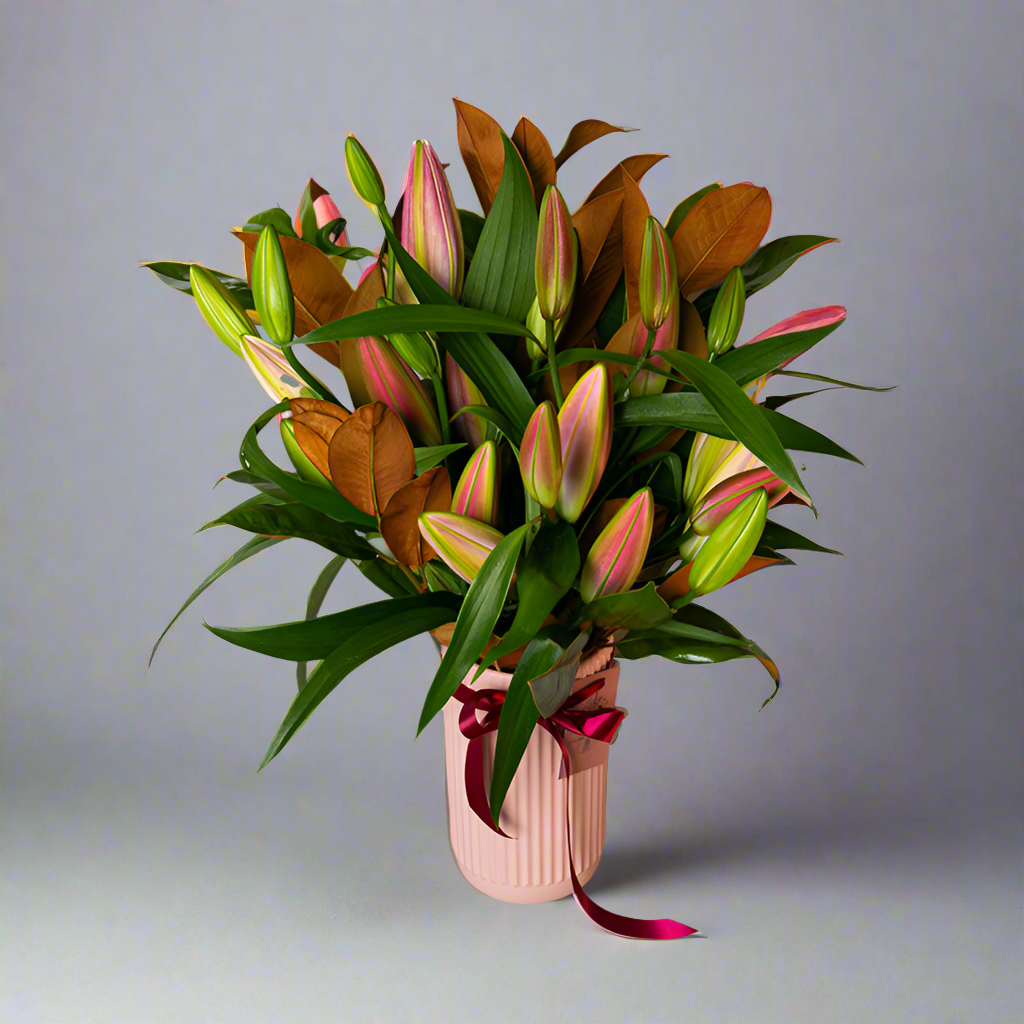 Oriental Lilies in Vase - Pink