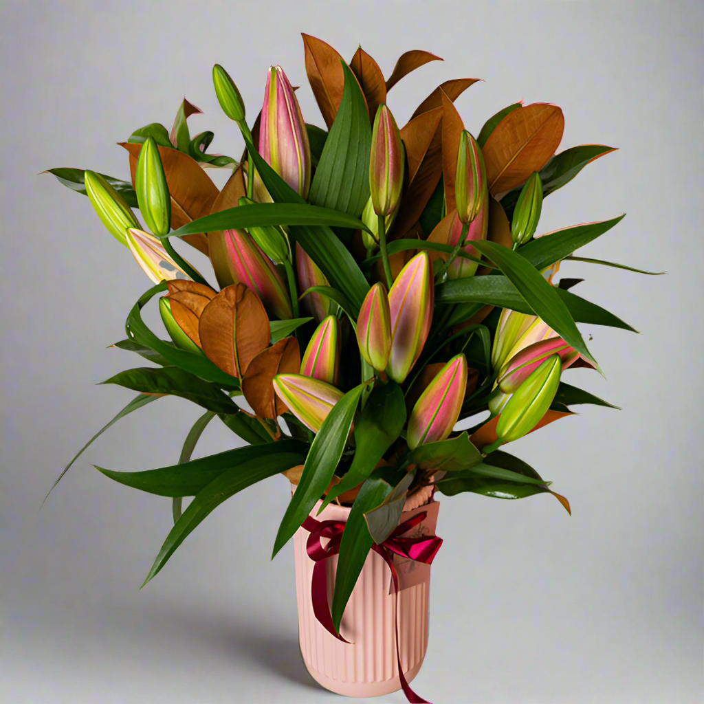 Oriental Lilies in Vase - Pink