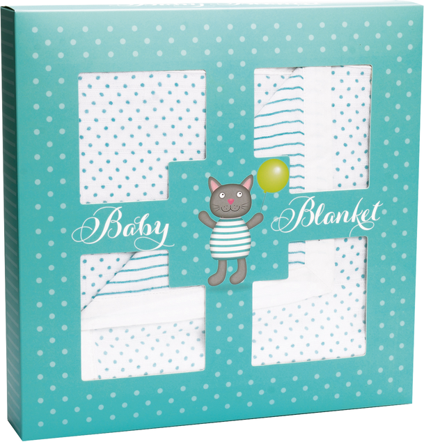 Muslin Baby Blanket in Gift Box - Cat (Blue)